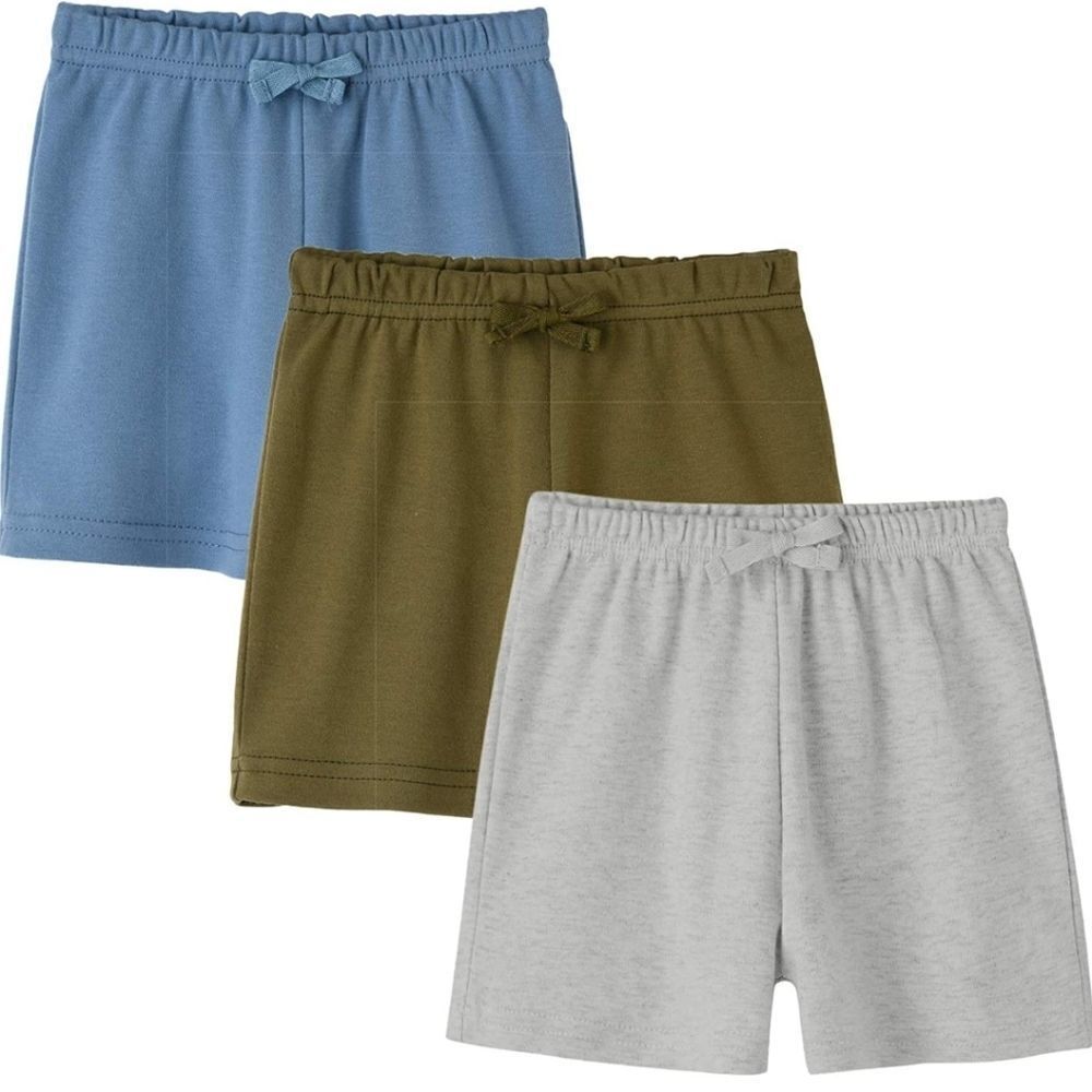 NWT Unisex 12/18 Month 3-Pack Cotton Shorts- Elastic Waist Blue Grey Oli…